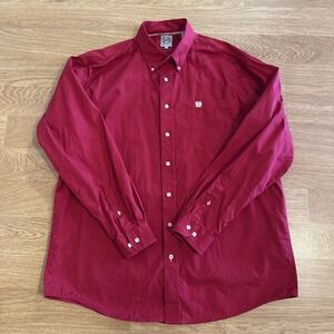 Cinch‎ Shirt Men's Red Large 100% Cotton Western Cowboy Workwear
